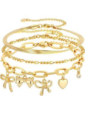 Chic 3PC Gold Charm Bracelet Set for Women - Non-Tarnish, Stackable & Trendy